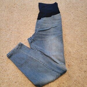 Liz Lange Maternity Full Belly Pannel Distressed Jeggings, Light Wash Size Large